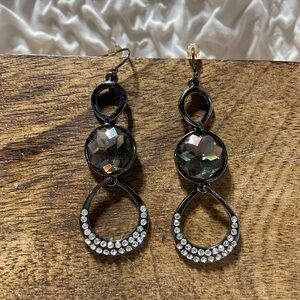 Vintage Lia Sophia Elegant Black and Silver Drop Earrings with Rhinestones